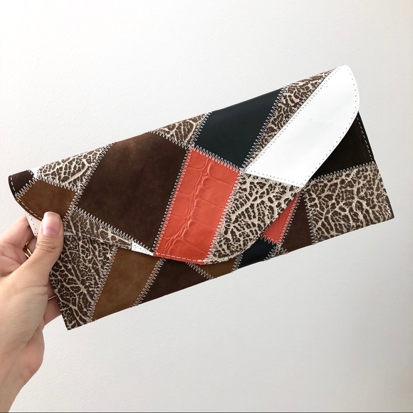 NWOT!! Patchwork Leather Envelope Clutch - Picture 5 of 6